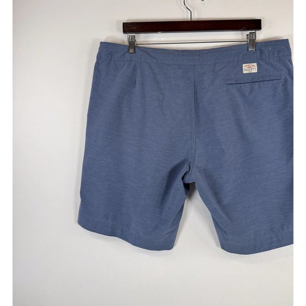 Faherty Allday Mens Shorts Blue Chino Flat Front Performance Stretch Size 38